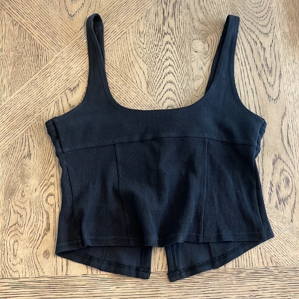 Free People Beach Marie Tank Button Down Corset Tank Black Small New NWOT - Picture 8 of 12